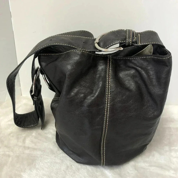 LouenHide Dark Chocolate Brown Vegan Leather Bucket Bag Purse - Picture 1 of 13